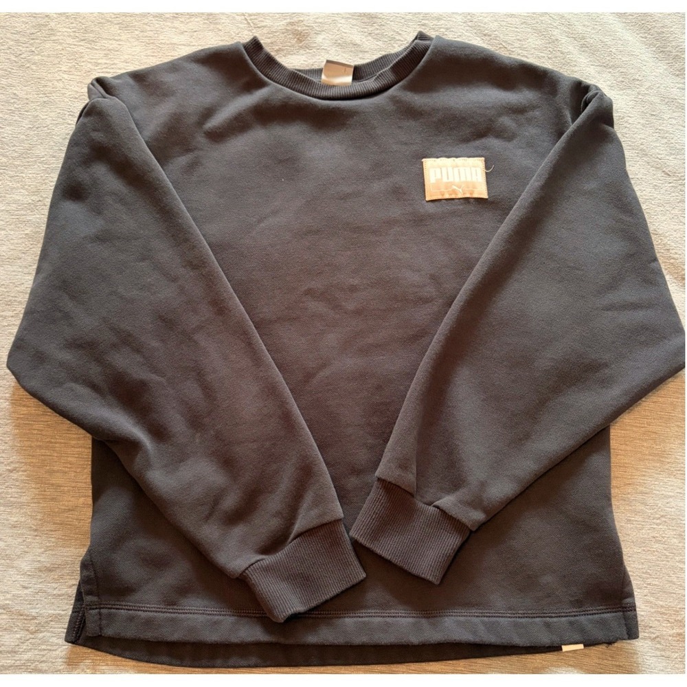 Puma Womens Crewneck Sweatshirt Fleece Lined Charcoal Gray 665750-01